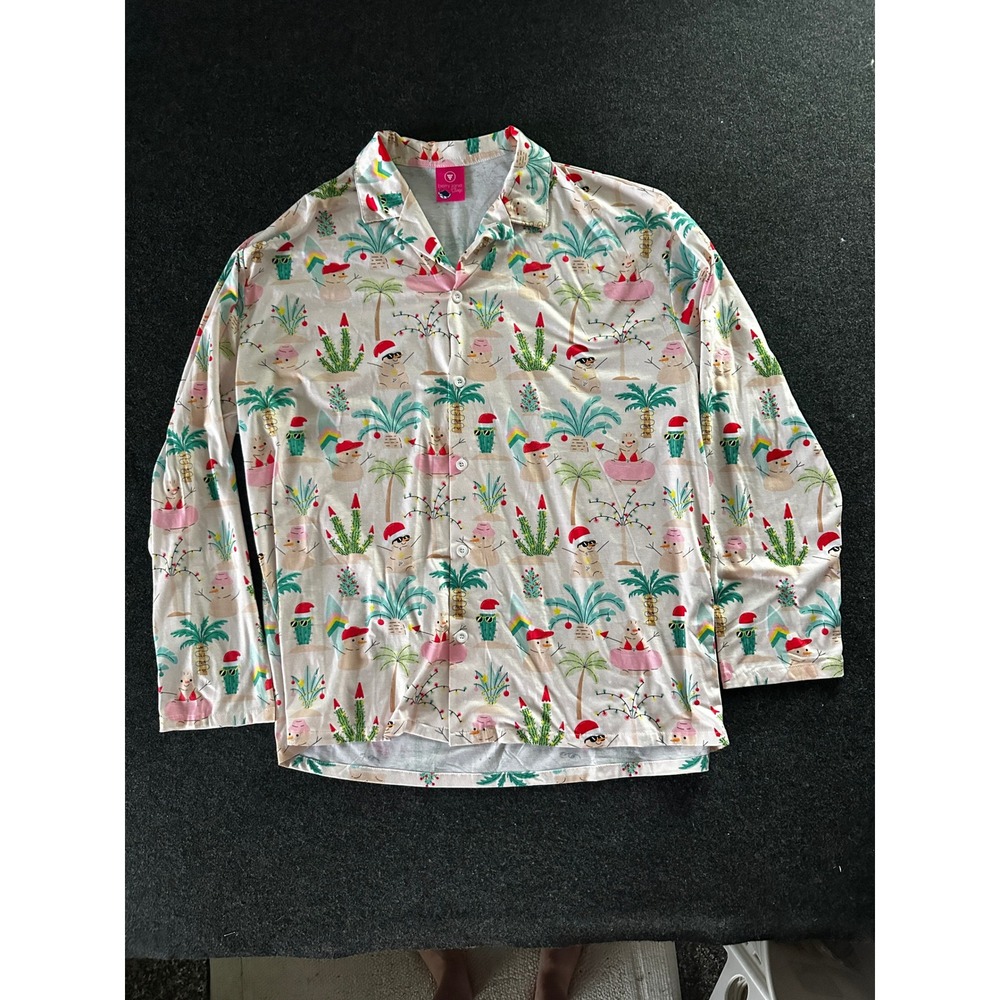 Berry Jane Sleep Mens 2XL Pajama Top Christmas Tropical Snowman Palm Tree Print